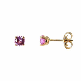 Boucles d&#39;oreilles en Or Jaune serties de Saphirs roses de 4,2mm de diamètre (0,35 carat pièce)
