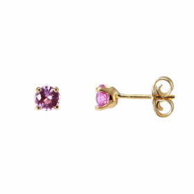 Boucles d'oreilles Or Jaune 750 Saphir Rose Rond 4.2mm