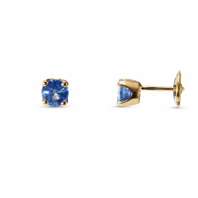  Boucles d oreilles Or Jaune 750 Saphirs AAA Ceylan ronds 5mm Pierres rondes 5.2mm diamètre ( 2 x 0.55 carat ) Serti à 4 g...