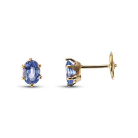 Boucles d'oreilles Or Jaune 750 Saphirs  de Ceylan Ovales 6x4mm