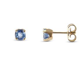  Boucles d oreilles Or Jaune 750 serties saphirs Ceylan Pierres rondes 5mm diamètre Poids total saphir : 1 carat Serti à 4...