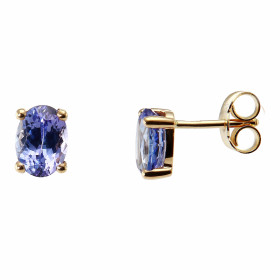 Boucles d'oreilles Or Jaune 750 Tanzanite Ovale 7x5mm