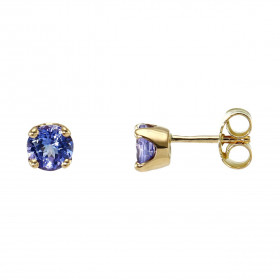 Boucles d&#39;oreilles Or Jaune 750 Tanzanite Ronde 5mm. Boucles d&#39;oreilles type puces en Or jaune 750. Pierres rondes...