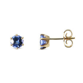  Boucles d oreilles Or Jaune serties Tanzanites rondes Tanzanites 5mm diamètre (2,x0,5 carat) Qualité Tanzanite : AAA Sert...