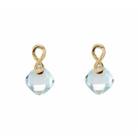 Boucles d oreilles Topaze Bleue Traitée Or Jaune 750 Ces jolies pierres taillées coussin mesurent 6x6mm Les dimensions d u...