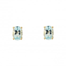 Boucles d'oreilles Or Jaune 750 Topaze bleue traitée Ovale 7x5mm