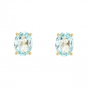 Boucles d'oreilles Or Jaune 750 Topaze bleue traitée Ovale 8x6mm