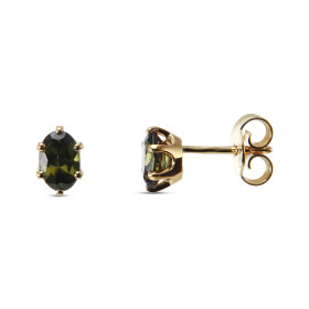  Boucles d oreilles Or Jaune serties Tourmalines vertes 6x4mm ( 2 x 0,5 carat ) Serti à griffes Système fermetures : pouss...