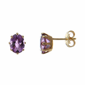  Boucles d oreilles Or Jaune 750 serties d améthystes ovales 8x6mm (1 carat pièce) Chaton à 8 griffes Fermeture par pousse...