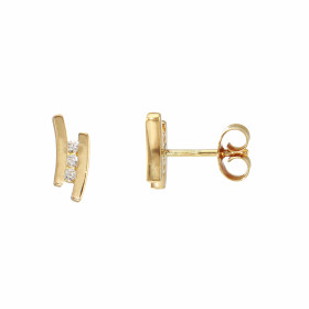 Boucles d'oreilles en Or Jaune serties de 6 diamants pour un poids total de 0,095 carat. Dimensions du motif : 10 x 4 mm C...