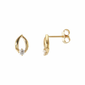 Boucles d'oreilles en Or Jaune serties de deux diamants. Dimensions du motif (vue de face) : 9 x 5,7 mm. Poids Diamant : 0...