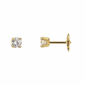  Boucles d oreilles Or Jaune serties 2 diamants 4,10mm diamètre (2 x 0,28 Carat - Couleur : G - Pureté : Si) Poids total d...