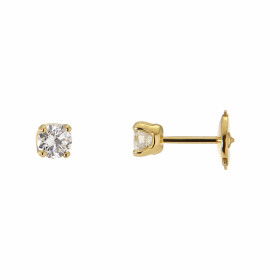 Boucles d&#39;oreilles en Or Jaune serties de 2 diamants de 4,10mm de diamètre (2 x 0,28 Carat - Couleur : G - Pureté : Si...