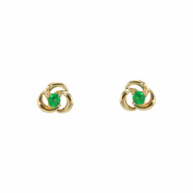 Boucles d&#39;oreilles Or Jaune 750/1000 et Emeraude. Diamètre des pierres : 2mm. Dimensions du motif : 5 x 5 mm