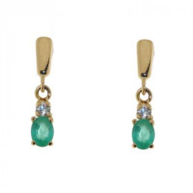  Boucles d oreilles pendantes Or Jaune 750/1000 Emeraude ( 4x3 mm) Oxyde zirconium ( 2mm ) Dimensions : 15 x 3,3 mm 