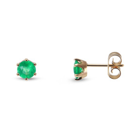  Boucles d oreilles Or Jaune 750 émeraude Emeraudes rondes 5mm diamètre Poids total Emeraude : 0.7 carat Serti à 6 griffes...
