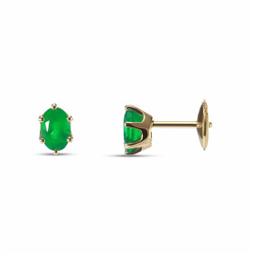  Boucles d oreilles Or Jaune serties d émeraudes ovales 6x4mm diamètre (2x0,40 carat) Système fermeture sécurisé ALPA Poid...