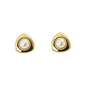 Boucles d'oreilles Or Jaune et Perles de culture de 3mm. Motif triangulaire de 7x7mm. Diamètre des perles: 3mm