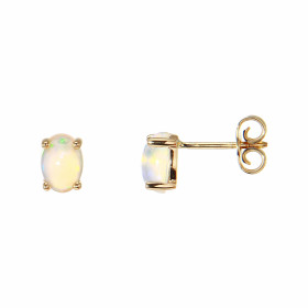 Boucles d&#39;oreilles en Or Jaune serties de 2 opales ovales de 7x5mm (2x0,5 carat)