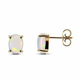 Boucles d&#39;oreilles en Or Jaune 750. Opales ovales de 8x6mm (2 x 0,8 carat). Serti à griffes. Système de fermeture : po...