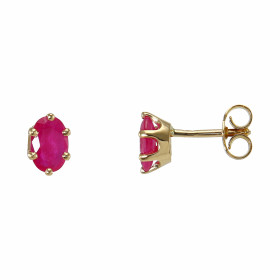  Boucles d oreilles Or Jaune serties 2 Rubis 6x4mm ( 2 x 0,63 carat ) Serti à griffes Système fermetures : poussettes 