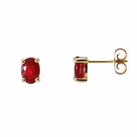  Boucles d oreilles Or Jaune serties deux rubis ovales 7x5mm (2x0.9 carat) Serti à griffes Fermeture : poussettes 
