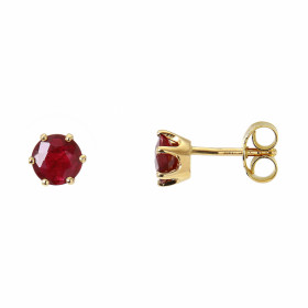 Boucles d&#39;oreilles en Or jaune serties de rubis ronds de 5mm de diamètre (2x0,67 carat)