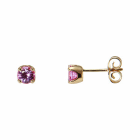 Boucles d&#39;oreilles en Or jaune serties de 2 saphirs roses ronds de 4.5mm de diamètre (2 x 0,35  carat).  