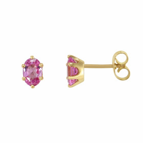 Boucles d&#39;oreilles en Or Jaune serties de Saphirs roses. Pierres ovales de 6x4mm (0,55 carat pièce) - Chaton 6 griffes...