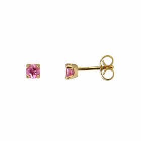 Boucles d'oreilles Or Jaune Saphir Rose Rond 3.5mm