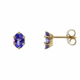 Boucles d&#39;oreilles en Or Jaune serties de deux tanzanites ovales de 6x4mm ( 2 x 0,5 carat )