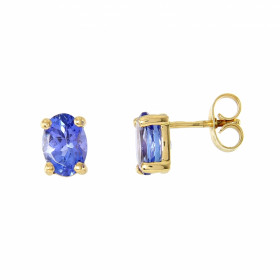  Boucles d oreilles or jaune 750 serties tanzanites ovales 7x5mm (0,75 carat / pièce) Serti à griffes Fermeture par pousse...