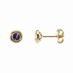  Boucles d oreilles Or Jaune serties Tanzanites rondes 4 mm diamètre ( 2 x 0,2 carat ) 