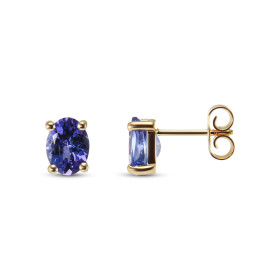  Boucles d oreilles Or Jaune serties 2 Tanzanites AAA 7.5 x 5.5mm ( 2 x 1 carat ) Serti à griffes Système fermeture : pous...