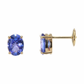  Boucles d oreilles Or Jaune 750 Tanzanites AAA Tanzanites ovales 8 x 6 mm ( 2 x 1,25 carat ) Système fermeture sécurisé A...