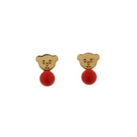 Boucles d oreilles Or 750 pour enfants forme nounours. Petites boules corail