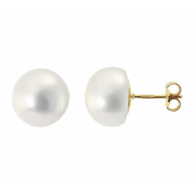 Boucles d'oreilles en Or Jaune 750/1000 et perles blanches. Forme des perles : bouton (rond aplatit). Diam&egrave;tre des ...