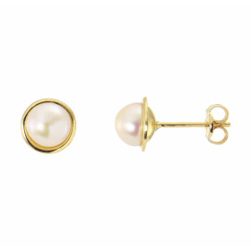 Boucles d'oreilles en Or Jaune 750/1000 et perles de culture blanches. Forme des perles : semi-ronde. Diamètre des perles ...