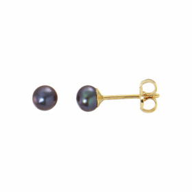 Boucles d&#39;oreilles en Or Jaune 750/1000 et perles couleur foncée (reflets gris, violet, vert). Forme des perles : rond...