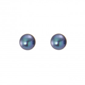 Boucles d&#39;oreilles en Or Jaune 750/1000 et perles noires. Forme des perles : ronde. Diamètre des perles : 6,5mm