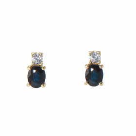 Boucles d'oreilles Or 750 Saphirs (4x3mm) et Oxydes de Zirconium (2mm)