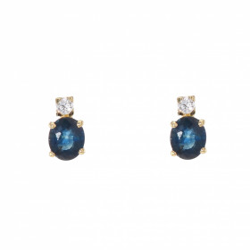 Boucles d'oreilles Or 750 Saphirs (5x4mm) et Oxydes de Zirconium (2mm)