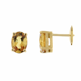 Boucles d oreilles Or Jaune 750 serties saphirs jaunes traités ovales 8x6mm Serti à griffes Fermeture securisée ALPA