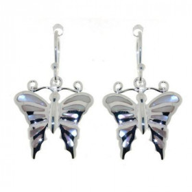 Boucles d&#39;oreilles Argent 925 Nacre , Motif papillion de 17x17mm. Longueur (attache incluse) : 30mm