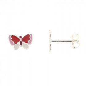 Boucles d'oreilles papillons émaillées en Argent 925. Motif papillon émaillé de 10x6mm. Fermeture par poussettes belges