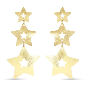 Boucles d'oreilles pendantes en argent doré brossé composées de 3 étoiles en chutte. Largeur : 31mm. Longueur totale : 54m...