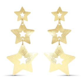 Boucles d oreilles pendantes argent doré brossé composées 3 étoiles chutte Largeur : 31mm Longueur totale : 54mm Système d...