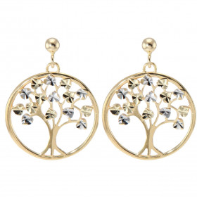 Boucles d oreilles pendantes 2 ors 375 Arbre vie Arbre vie dans un cercle 19mm diamètre Effet ciselé sur les feuilles Dime...