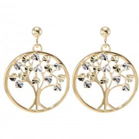 Boucles d'oreilles pendantes 2 ors 375 Arbre de vie