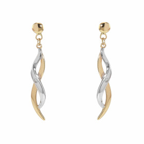 Boucles d'oreilles 2 ors 750/1000 en forme de signe infini serti d'un petit diamant au centre. Dimensions de la boucle : 4...